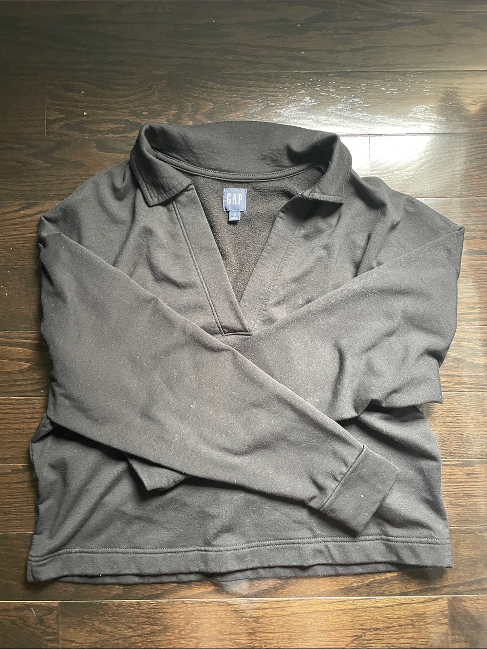 GAP Black V-Neck Long-Sleeve Polo Sweater